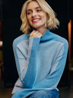 Dina Cashmere Turtleneck in Color Block