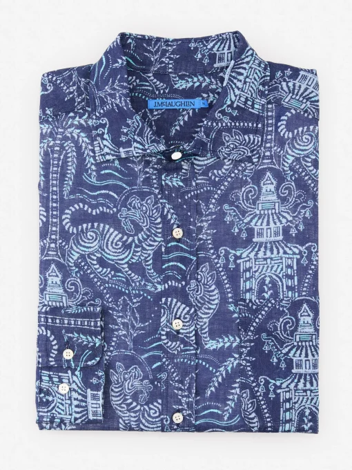 Gramercy Classic Fit Linen Shirt in Tiger Damask