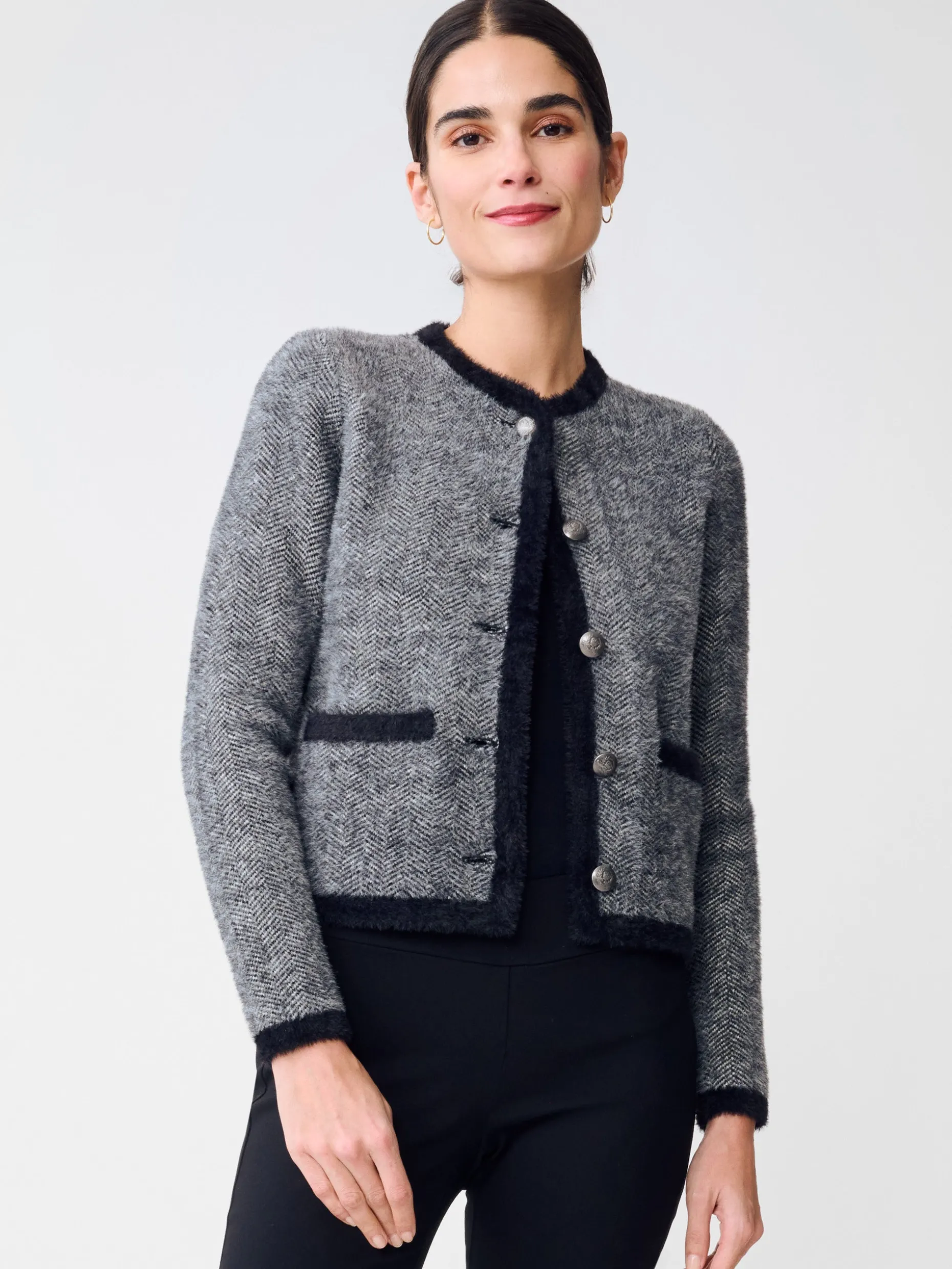 Inez Cardigan in Herringbone Jacquard