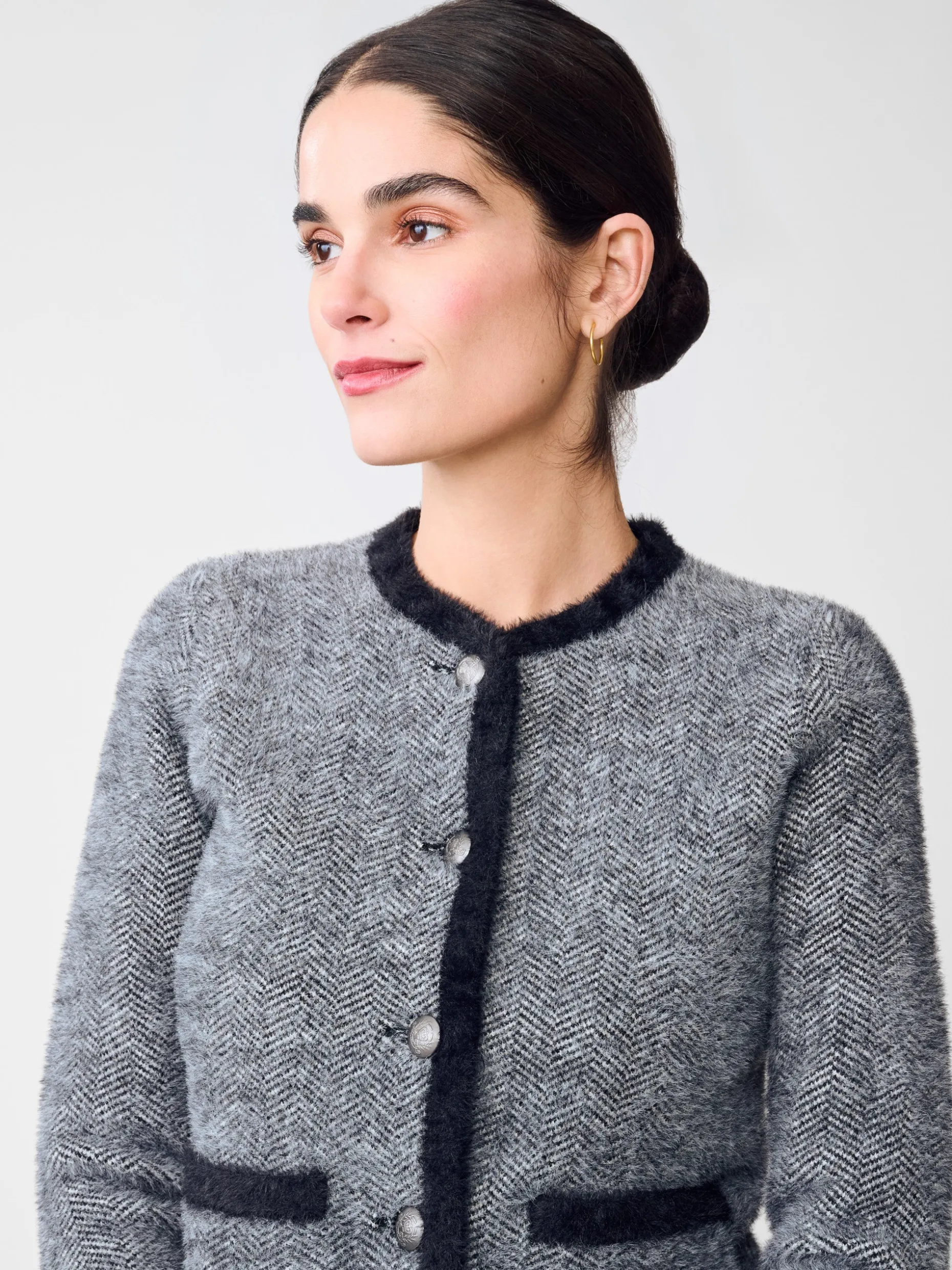 Inez Cardigan in Herringbone Jacquard
