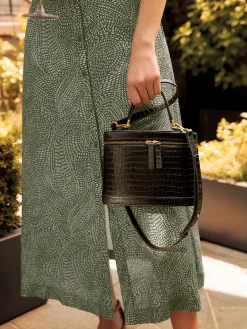 Lyla Leather Bucket Bag in Croc