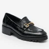 Monika Lug Sole Leather Loafers in Croc