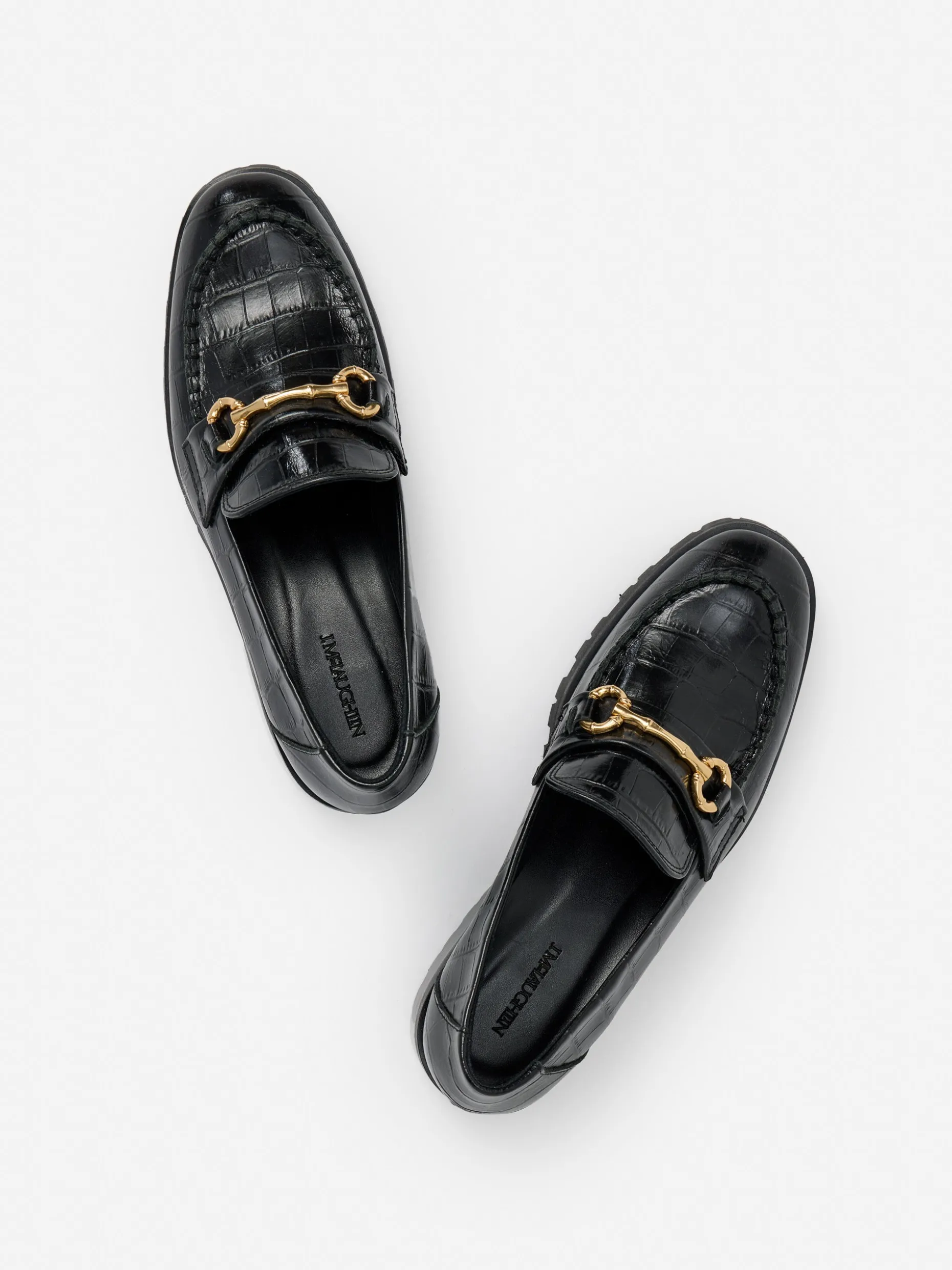 Monika Lug Sole Leather Loafers in Croc