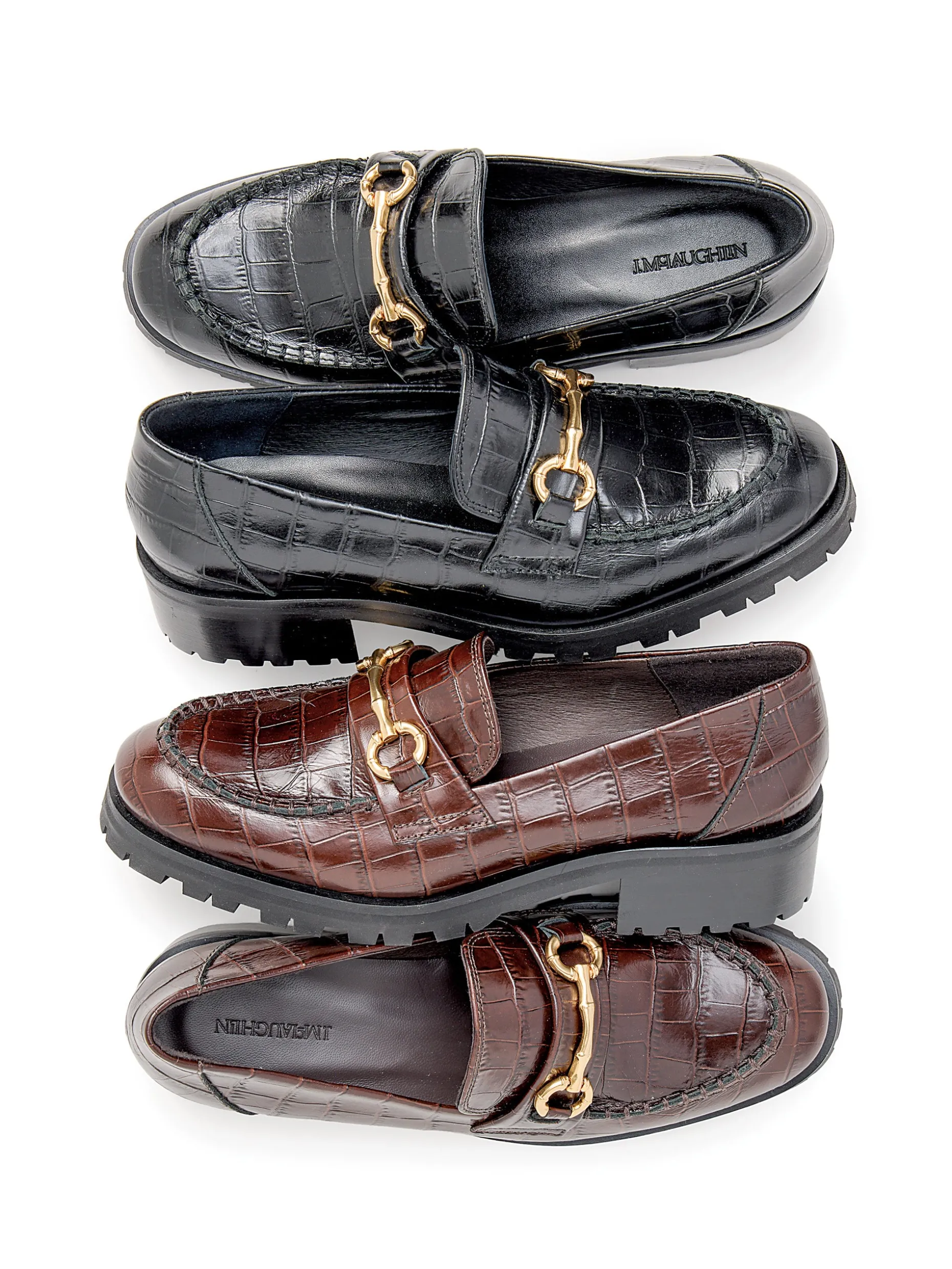 Monika Lug Sole Leather Loafers in Croc