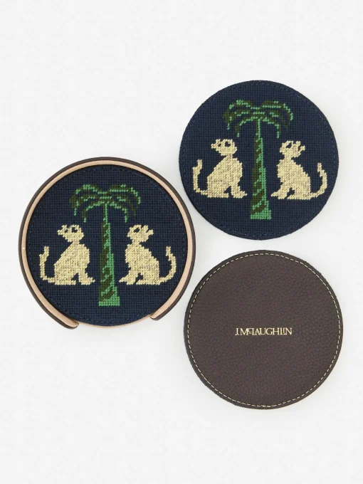 Needlepoint Coaster Set in Cat u0026 Tree